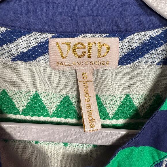 Anthropologie VERB Sz Small Sylvia Babydoll Top Embroidered Green Cotton Blend - Picture 7 of 10